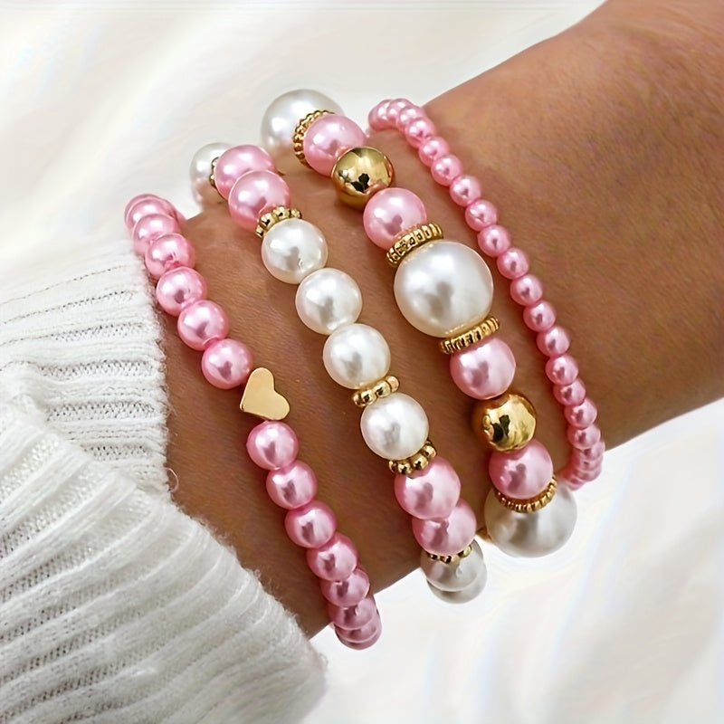 Conjunto de Pulseras de Perla y Corazón