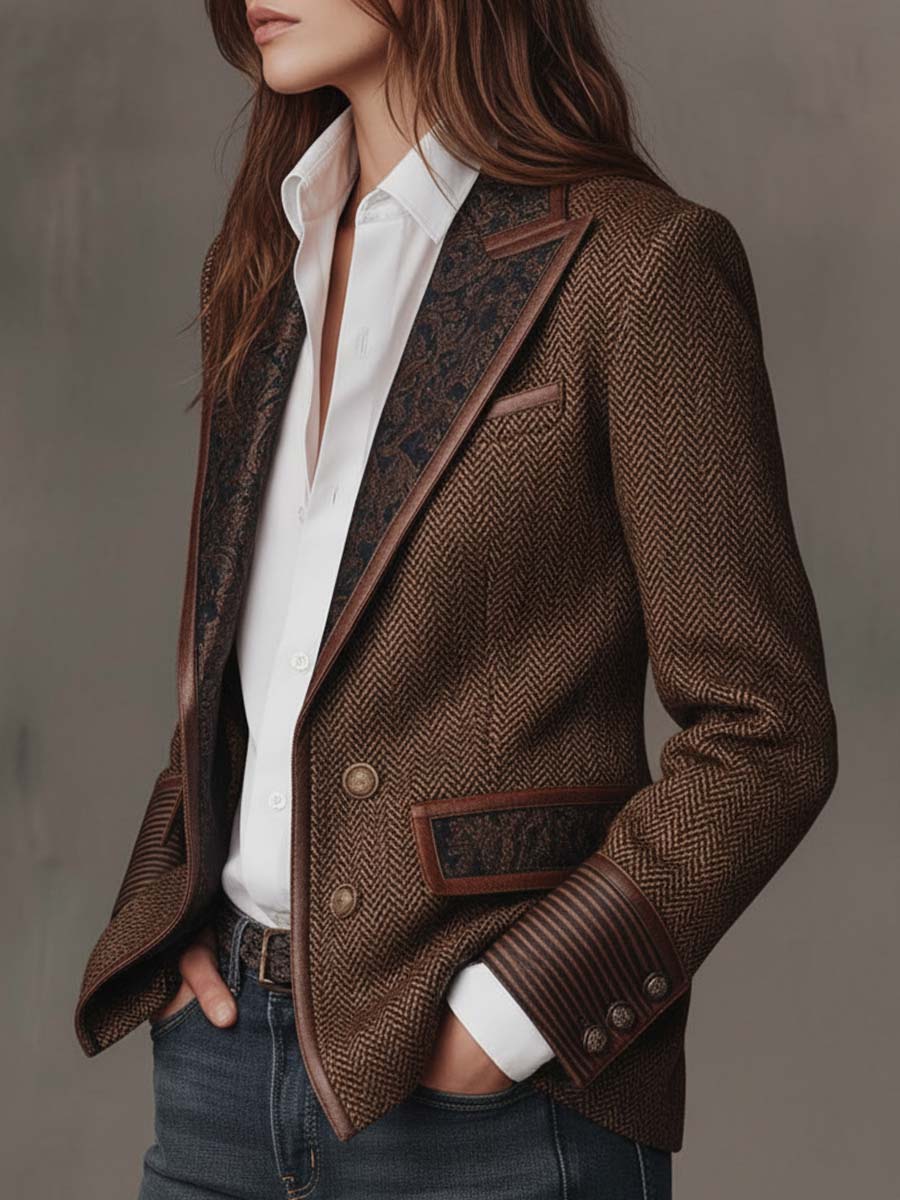 Gisela | Blazer con Paneles de Estampado Espiga