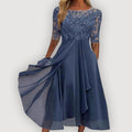 Catalina | Vestido de Gasa con Cuerpo de Encaje