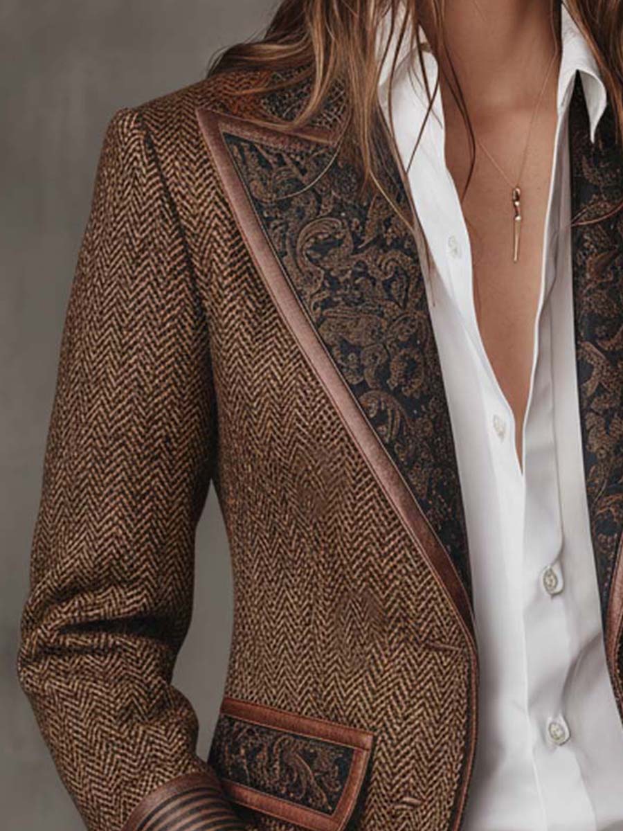 Gisela | Blazer con Paneles de Estampado Espiga