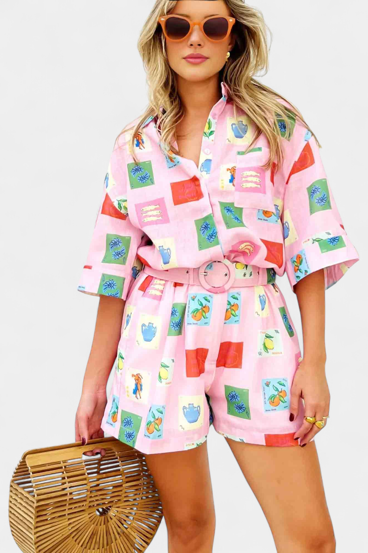 Mariluz | Conjunto Camisa y Shorts Rosa