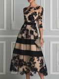 Encaje Negro | Vestido Midi Elegante de Encaje