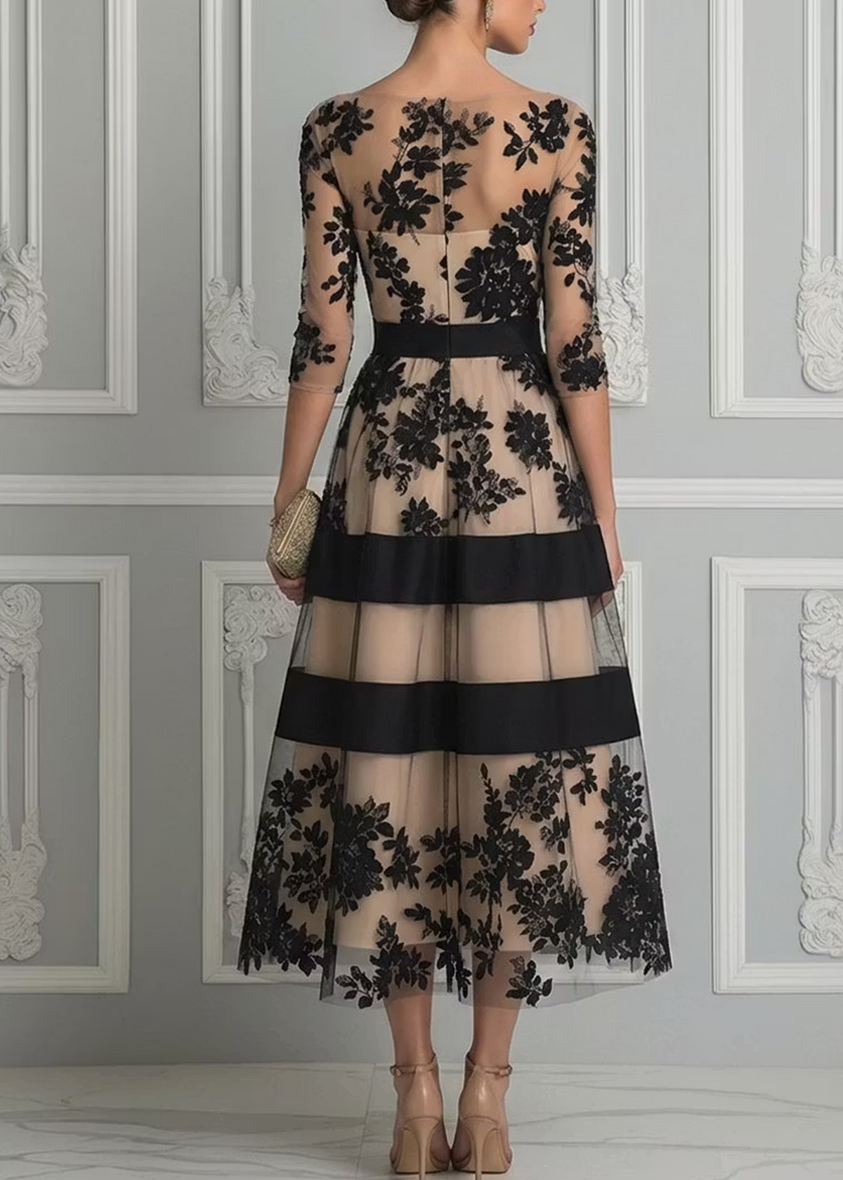 Encaje Negro | Vestido Midi Elegante de Encaje
