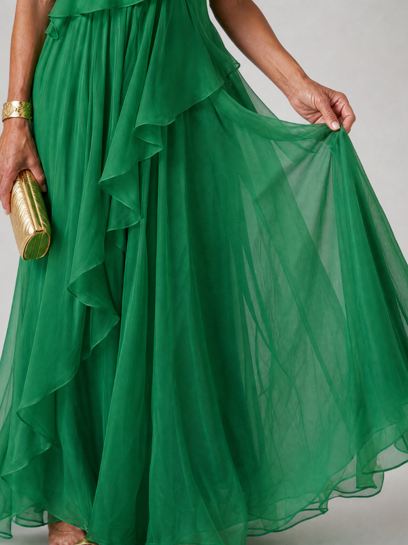 Sevilla | Vestido Verde de Un Solo Hombro con Volantes