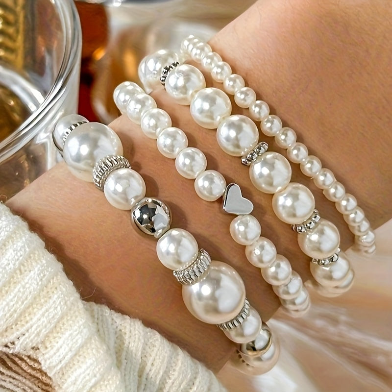 Conjunto de Pulseras de Perla y Corazón