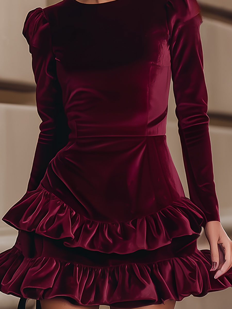 Celia | Vestido de Terciopelo Burdeos con Volantes