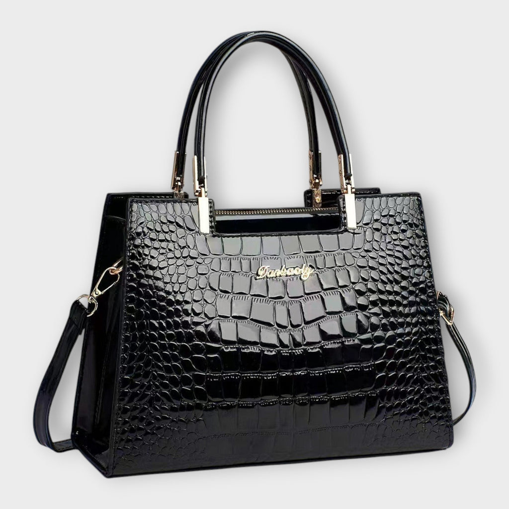 Amaya | Bolso de Mano Brillante con Textura Cocodrilo
