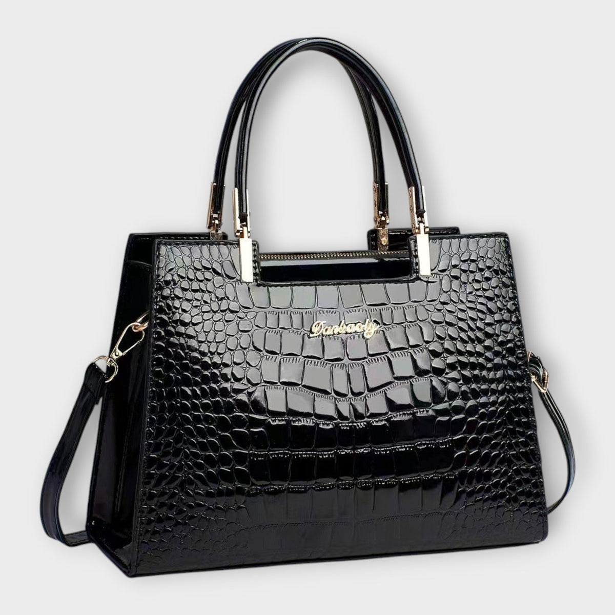Amaya | Bolso de Mano Brillante con Textura Cocodrilo