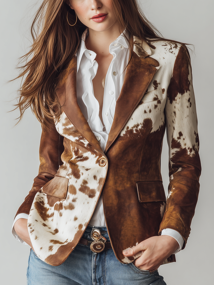 Inés | Blazer Vintage con Estampado de Vaca