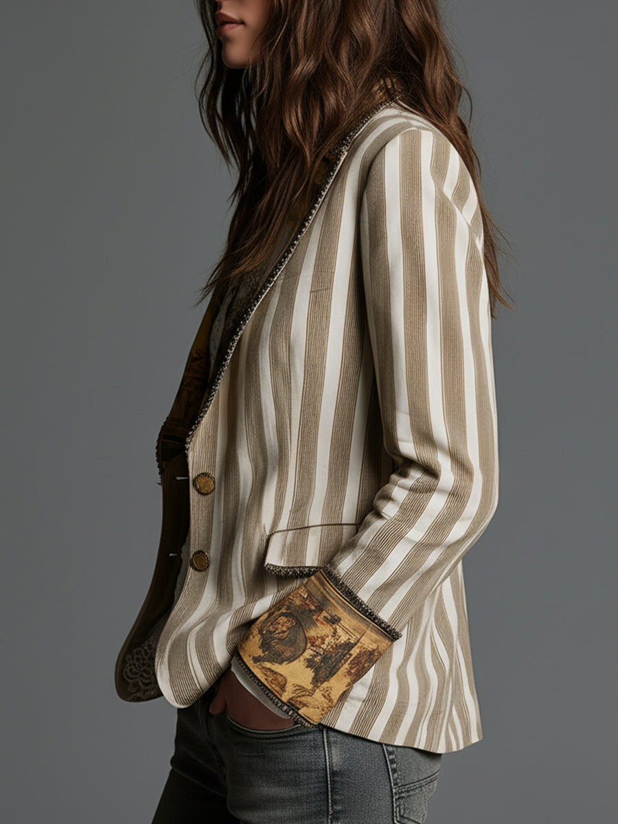 Susana | Blazer Boho de Rayas con Cuello Estampado