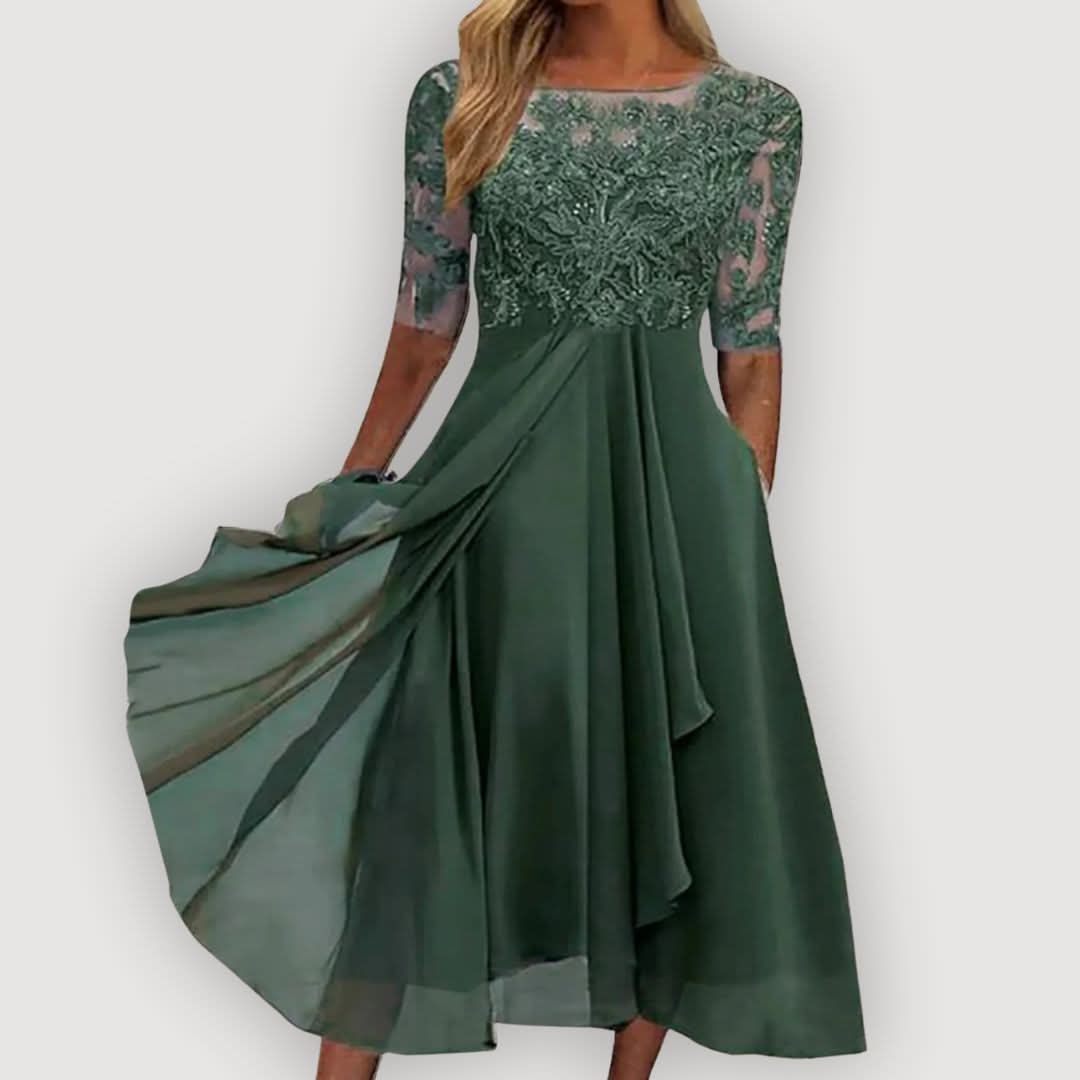 Catalina | Vestido de Gasa con Cuerpo de Encaje