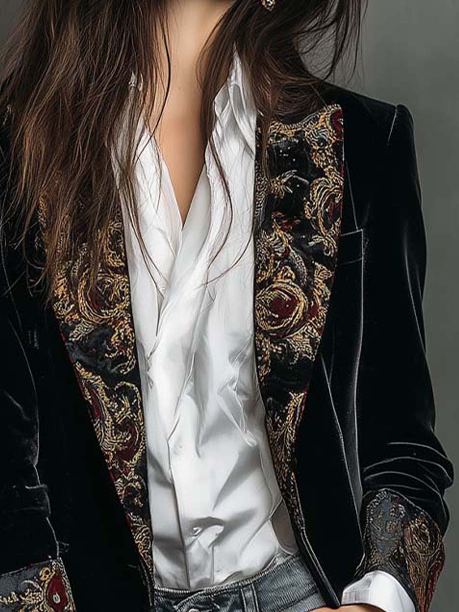 Leonor | Blazer Entallado con Estampado Barroco Negro