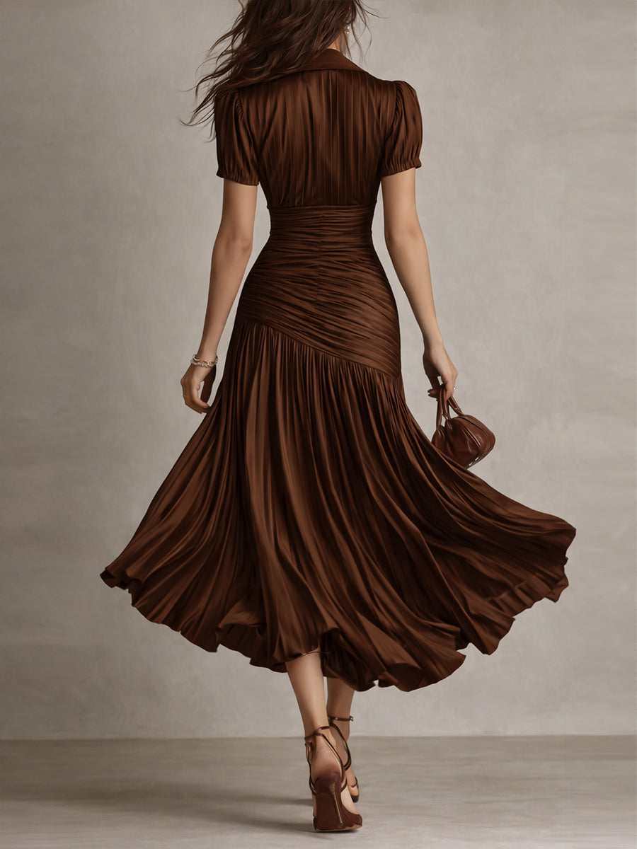 Adriana | Vestido Midi Satinado de Rayas Retro