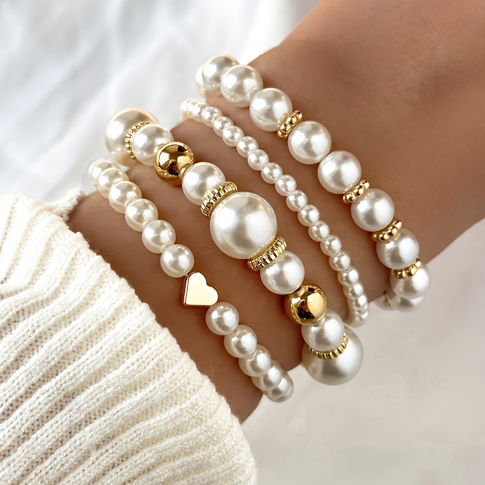 Conjunto de Pulseras de Perla y Corazón