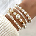 Conjunto de Pulseras de Perla y Corazón