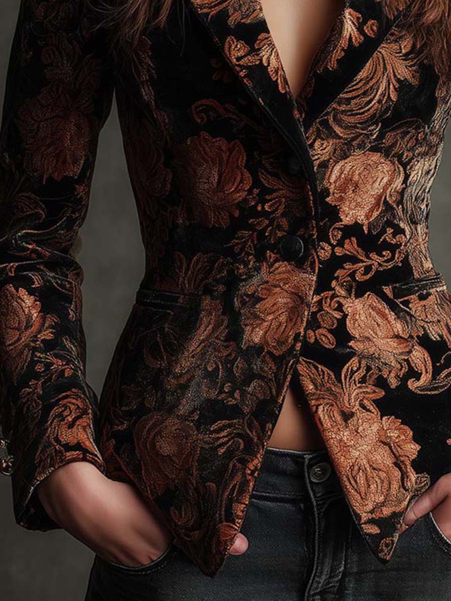 Berta | Blazer Sastre con Estampado Floral Negro y Bronce