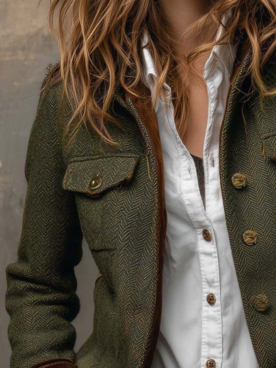Olivia | Blazer Vintage de Espiga con Ribetes en Contraste
