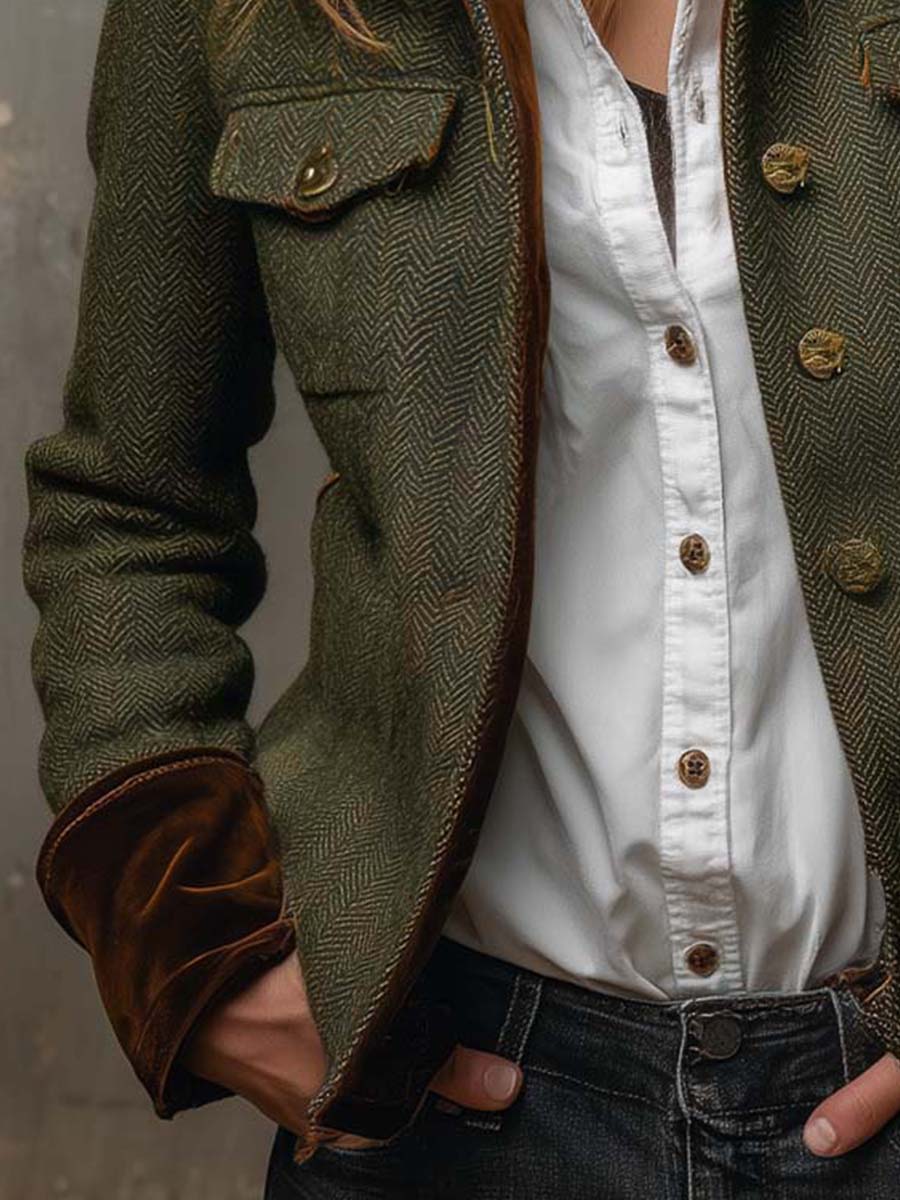 Olivia | Blazer Vintage de Espiga con Ribetes en Contraste