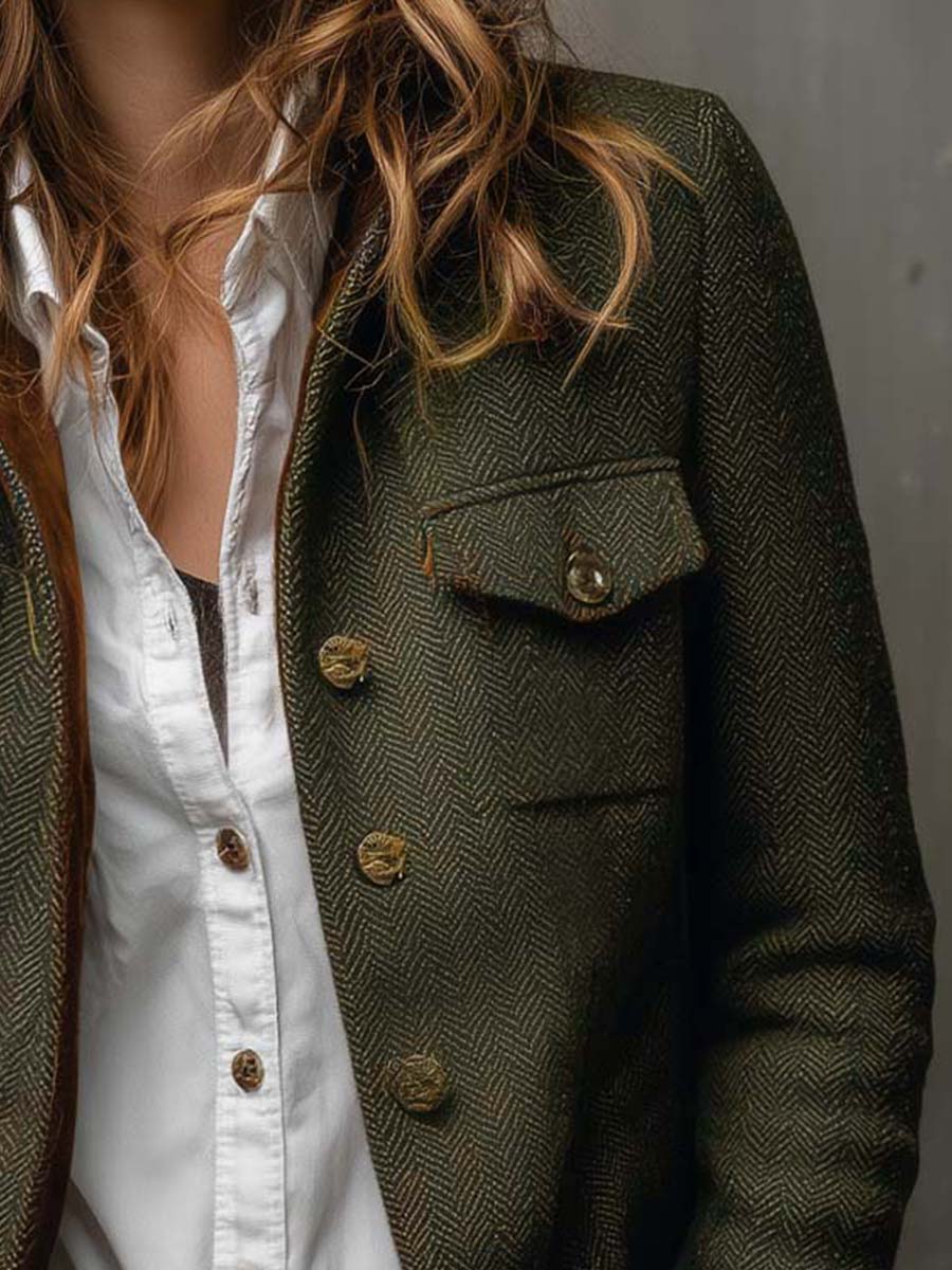 Olivia | Blazer Vintage de Espiga con Ribetes en Contraste