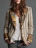 Susana | Blazer Boho de Rayas con Cuello Estampado