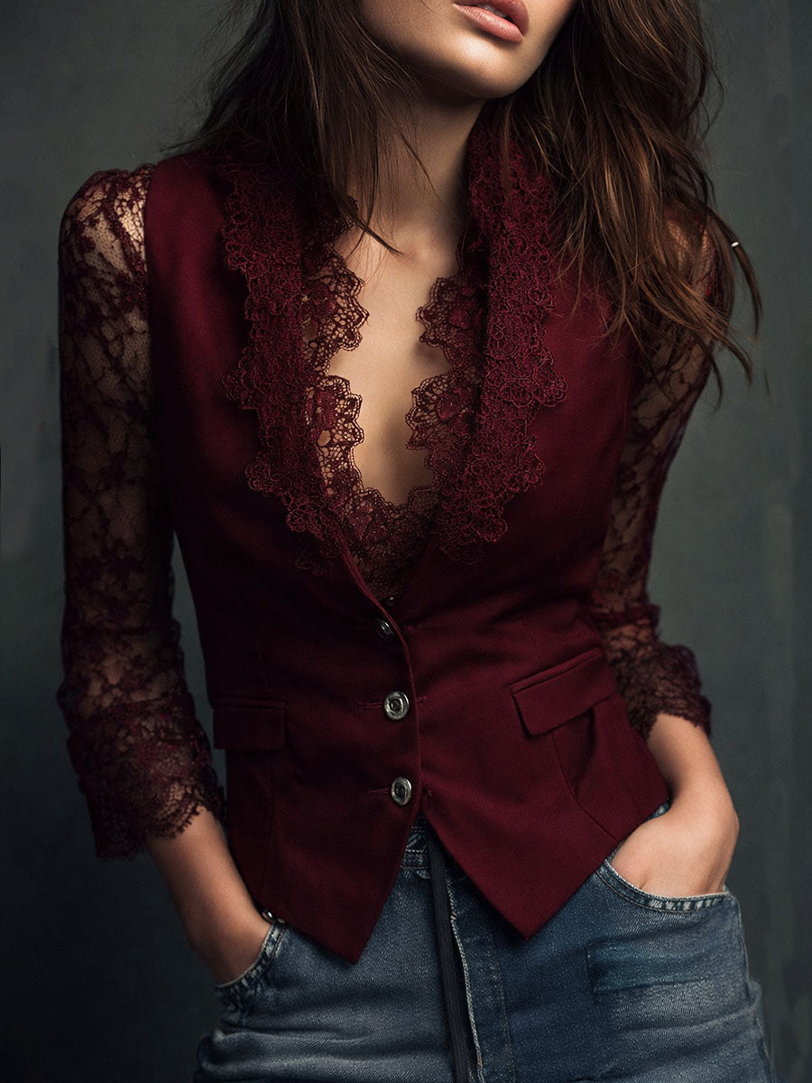 Noelia | Blazer Corto Negro con Mangas Semitransparentes