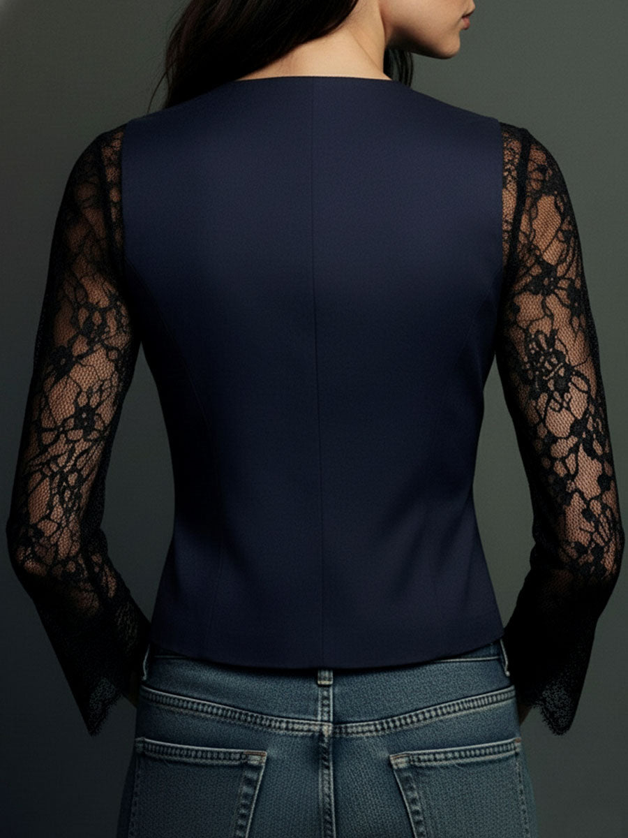 Noelia | Blazer Corto Negro con Mangas Semitransparentes