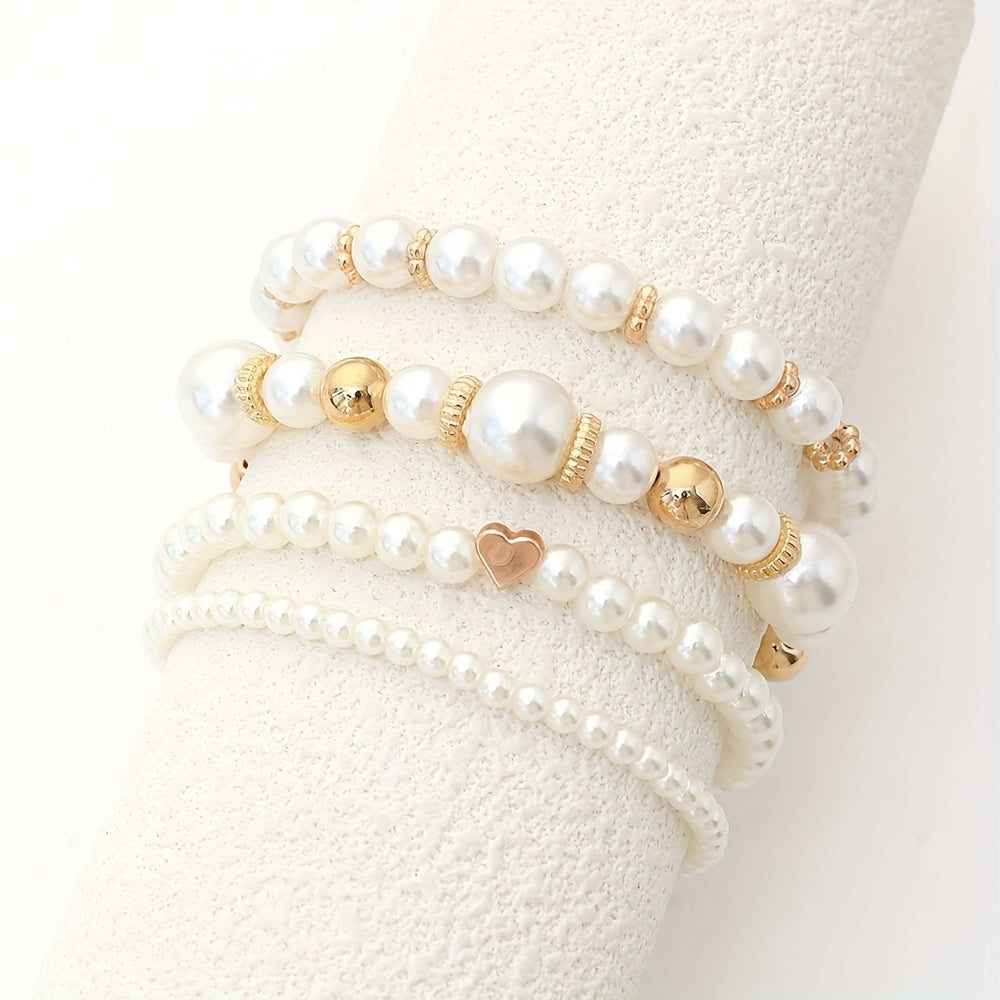Conjunto de Pulseras de Perla y Corazón