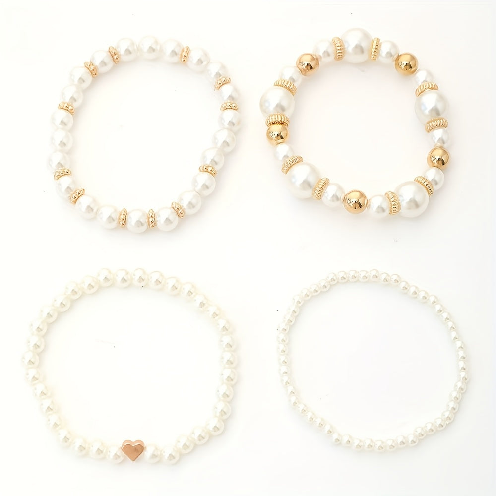 Conjunto de Pulseras de Perla y Corazón