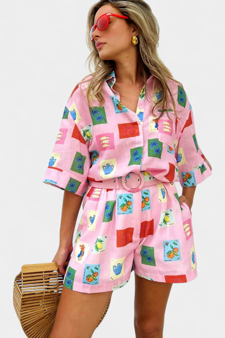 Mariluz | Conjunto Camisa y Shorts Rosa