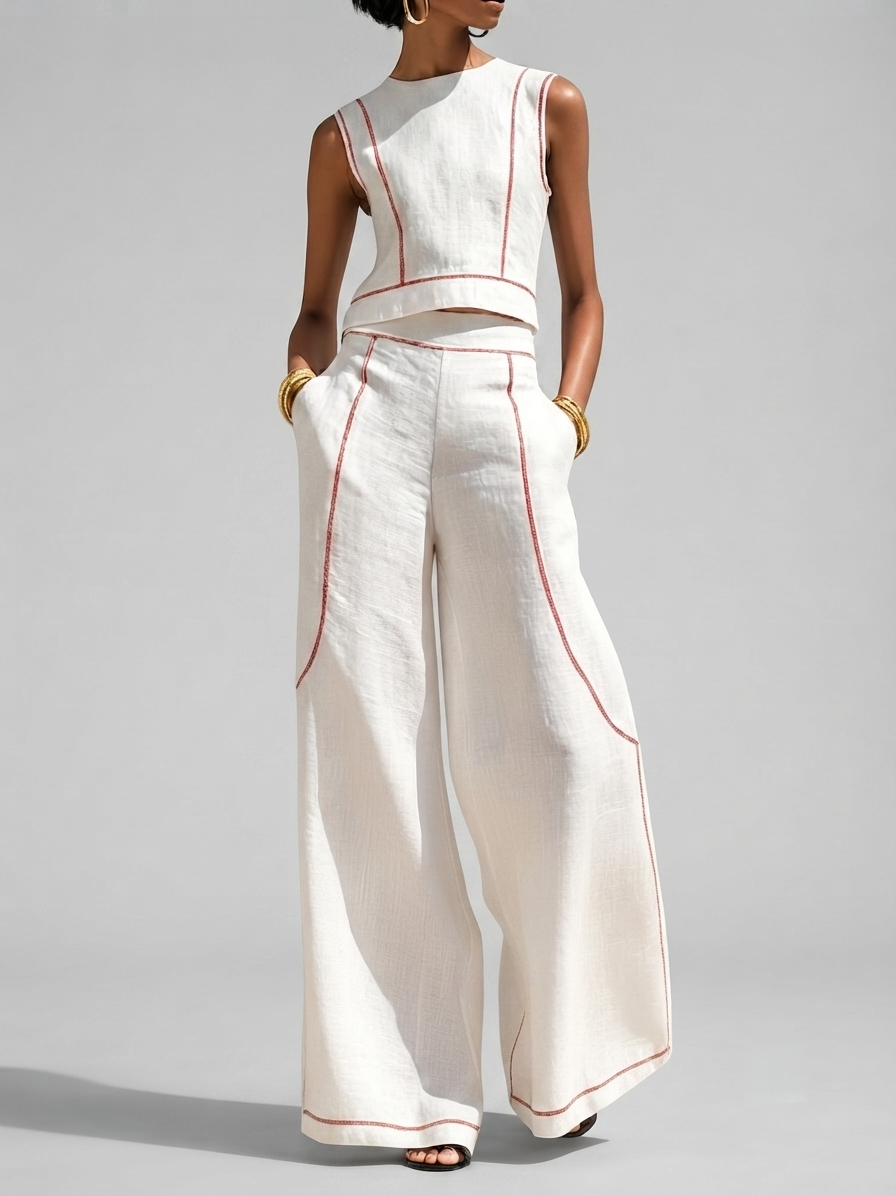 Vittoria | Conjunto Blanco con Top Sin Mangas y Pantalón Ancho
