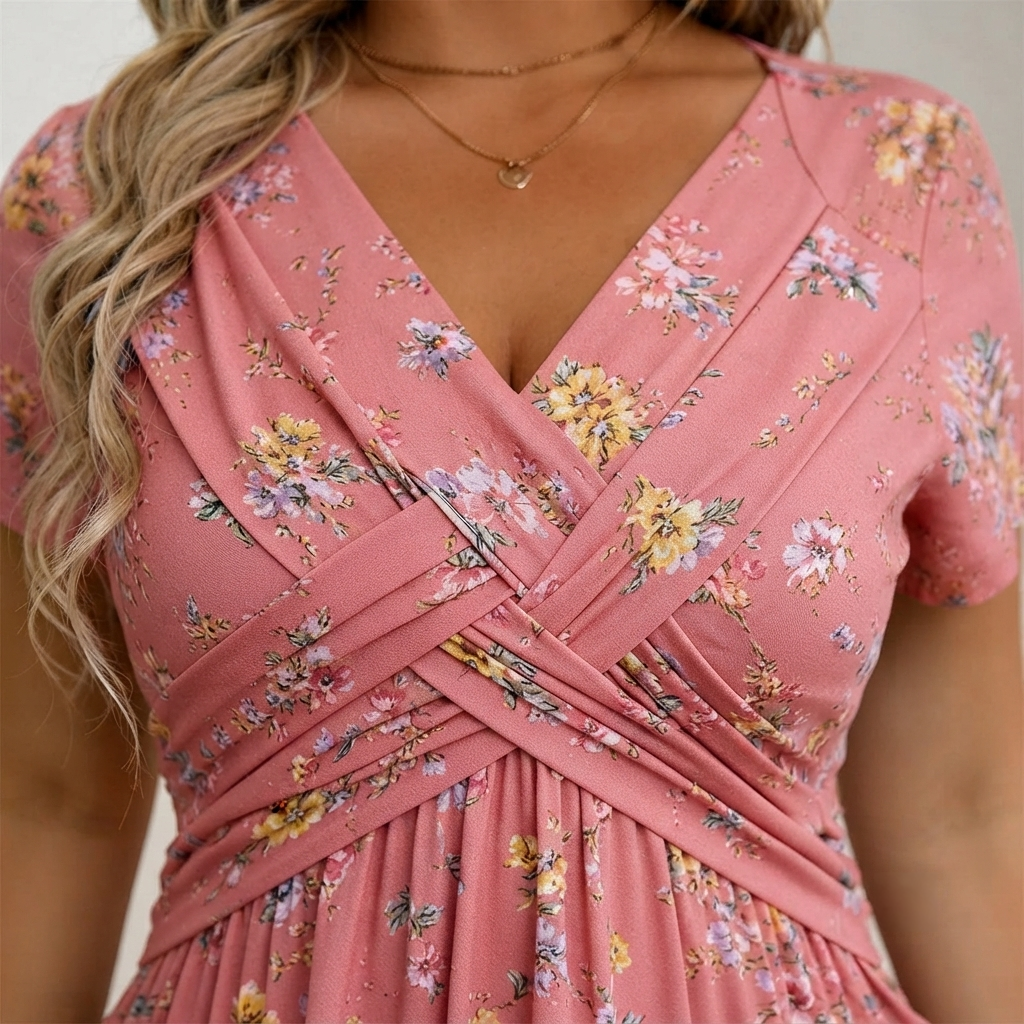 Santander | Vestido Floral con Escote en V y Detalle de Torsión