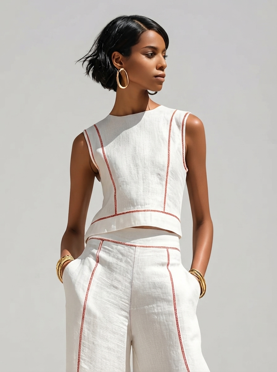 Vittoria | Conjunto Blanco con Top Sin Mangas y Pantalón Ancho