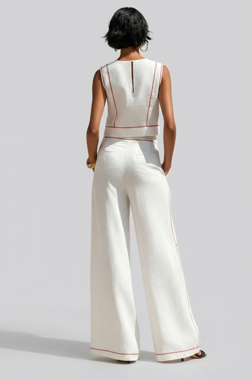 Vittoria | Conjunto Blanco con Top Sin Mangas y Pantalón Ancho