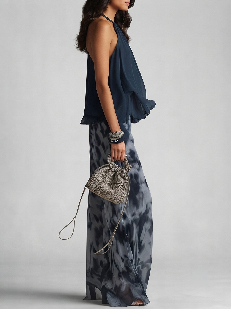 Marta | Conjunto Halter de Chifón Estampado con Pantalón Ancho