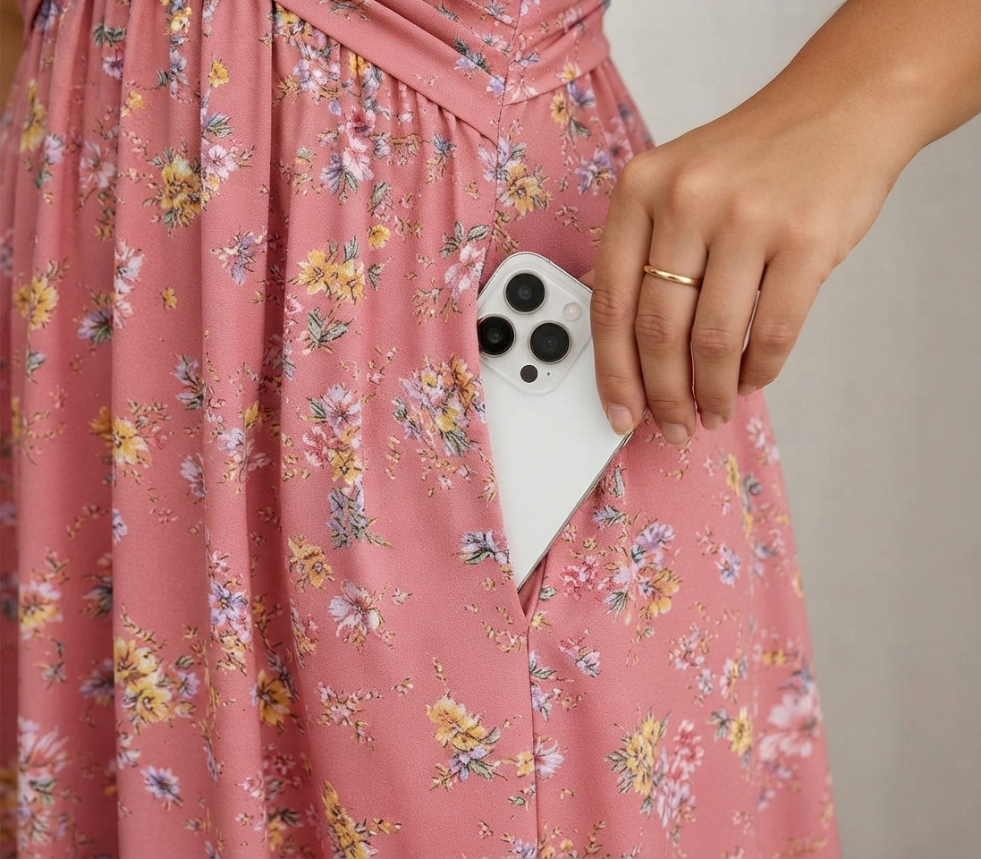 Santander | Vestido Floral con Escote en V y Detalle de Torsión