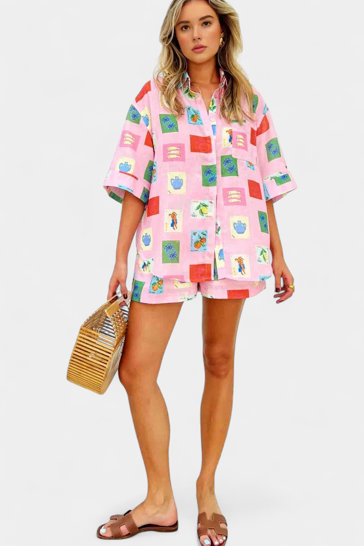 Mariluz | Conjunto Camisa y Shorts Rosa