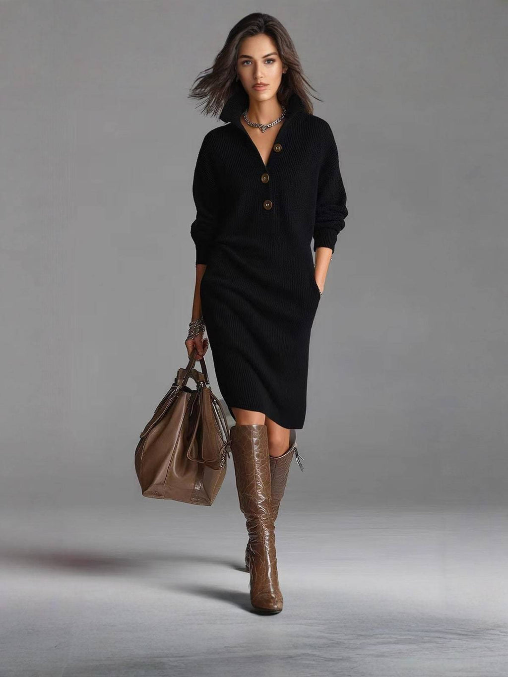 Marina | Vestido Camisero de Punto con Botones