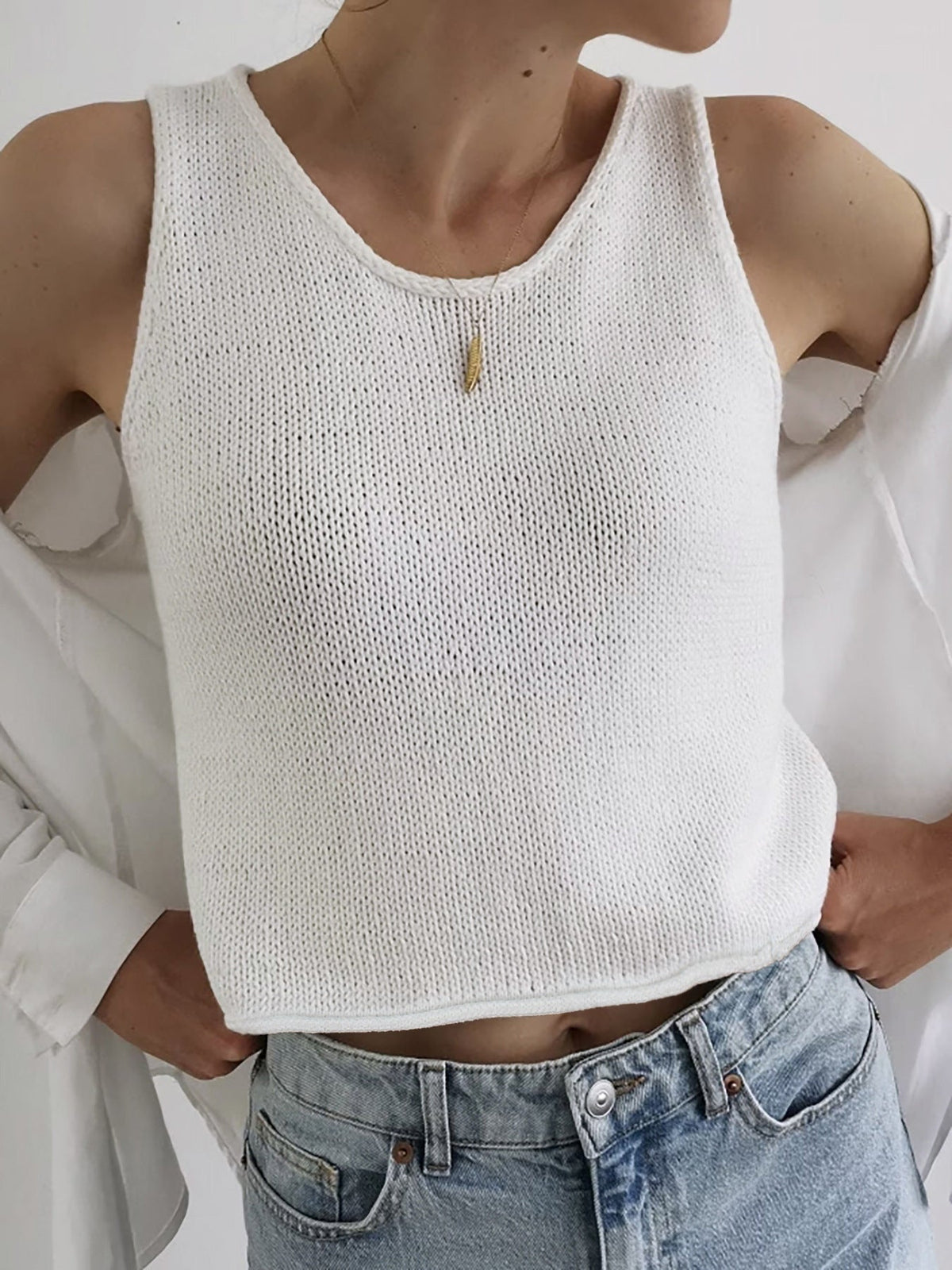 Benita | Top Chaleco Casual de Cuello Redondo