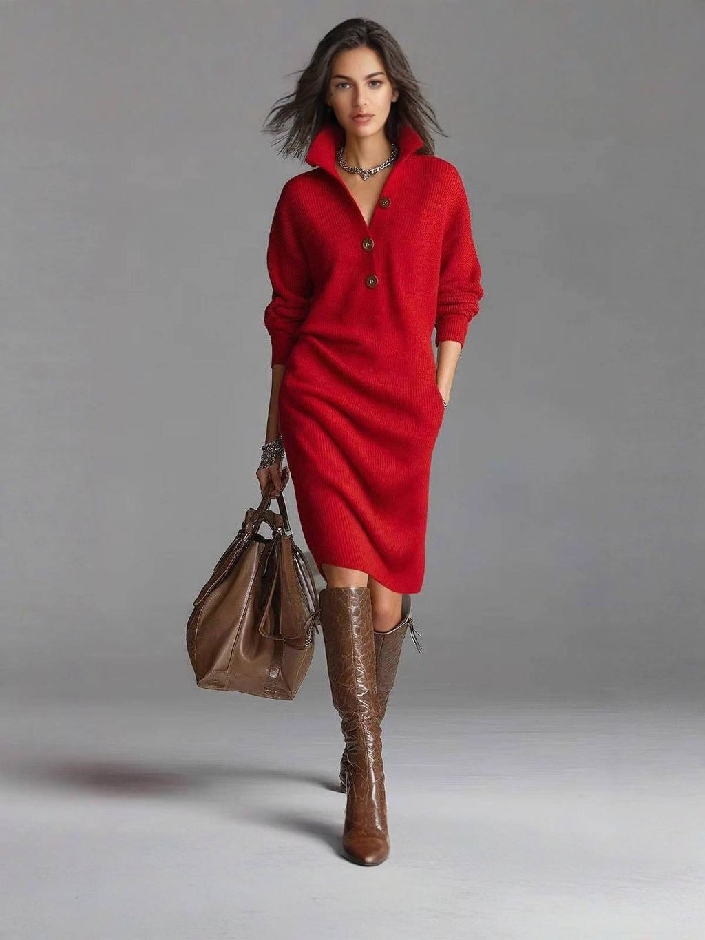 Marina | Vestido Camisero de Punto con Botones
