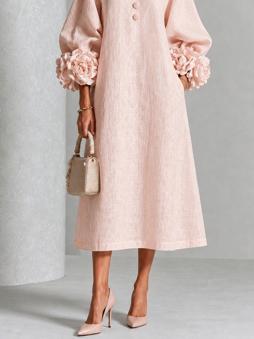Isabel | Vestido Midi Floral con Puños de Flores
