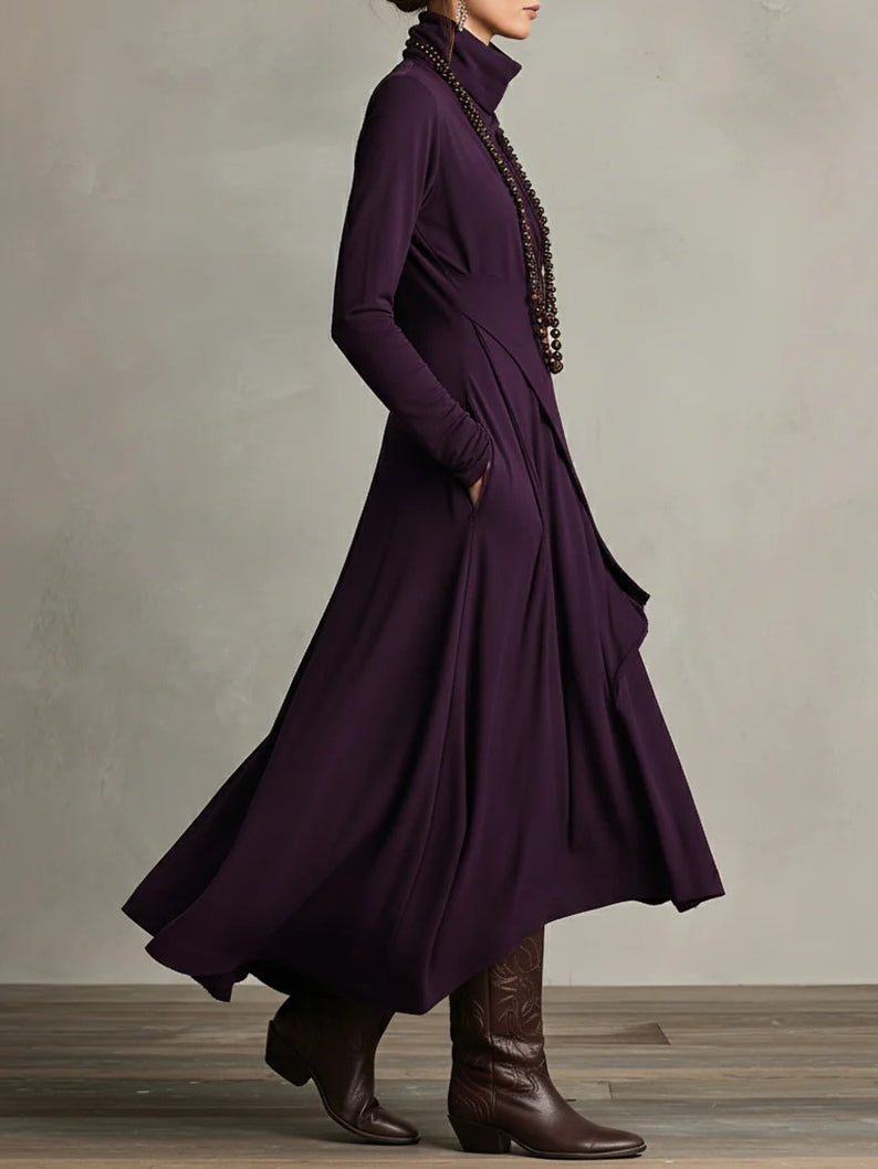 Aurelia | Vestido Largo Plisado Asimétrico Cuello Alto