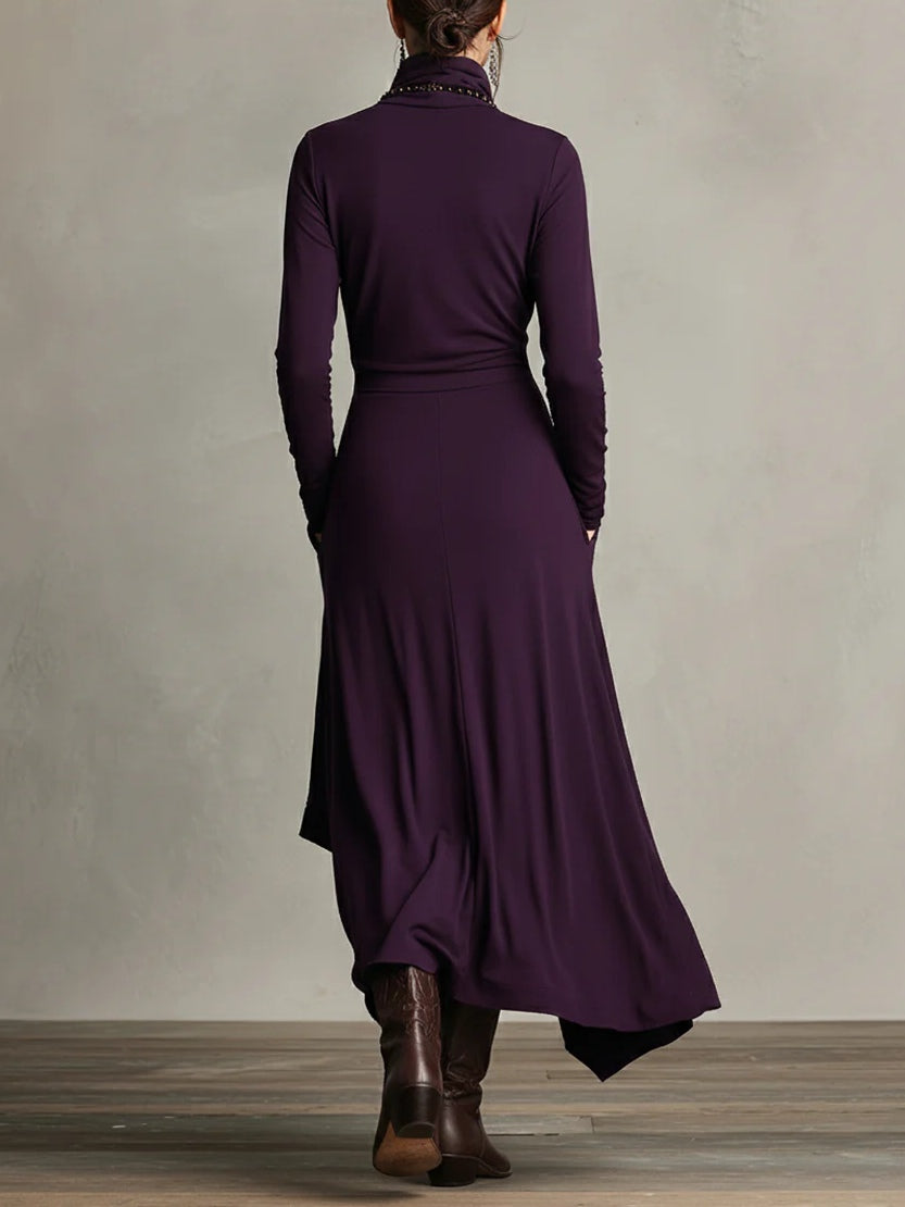 Aurelia | Vestido Largo Plisado Asimétrico Cuello Alto