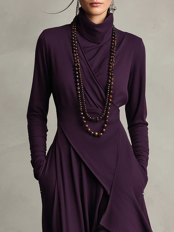 Aurelia | Vestido Largo Plisado Asimétrico Cuello Alto