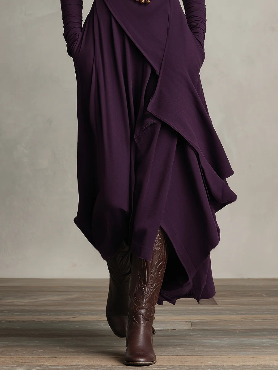 Aurelia | Vestido Largo Plisado Asimétrico Cuello Alto