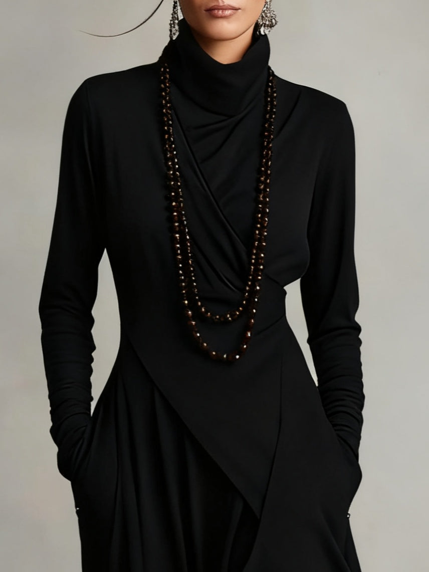 Aurelia | Vestido Largo Plisado Asimétrico Cuello Alto