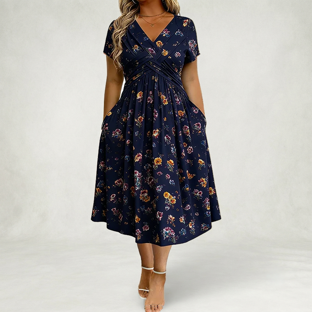 Santander | Vestido Floral con Escote en V y Detalle de Torsión