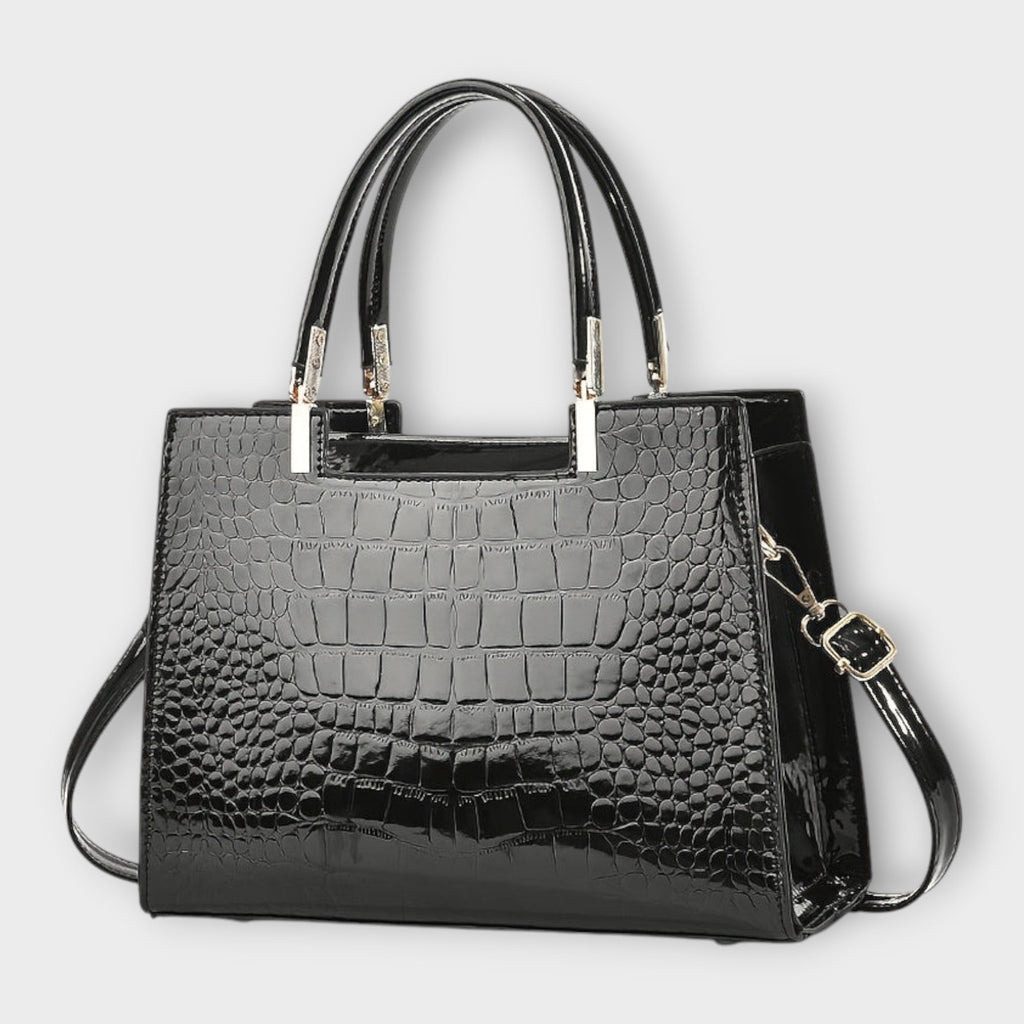 Amaya | Bolso de Mano Brillante con Textura Cocodrilo