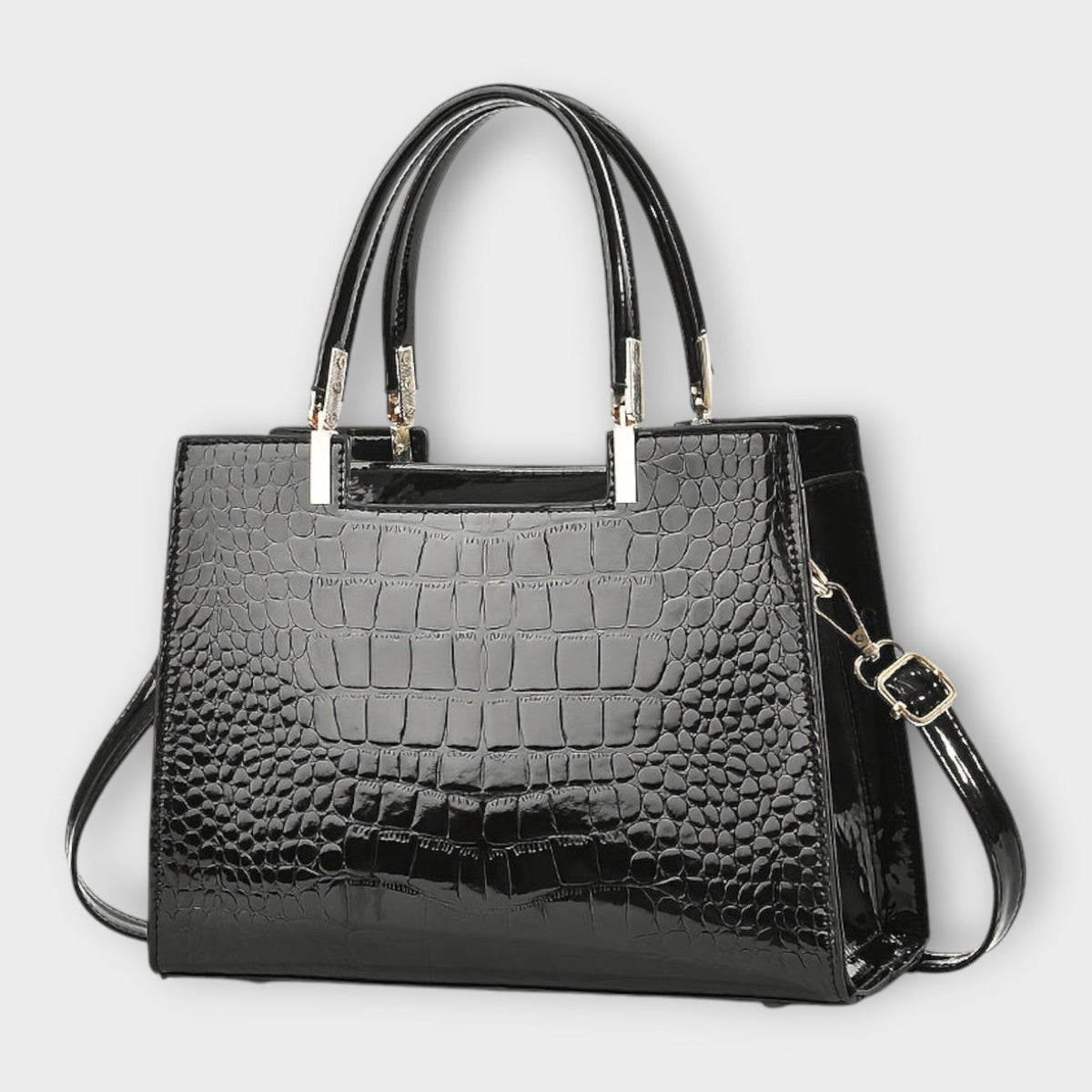 Amaya | Bolso de Mano Brillante con Textura Cocodrilo
