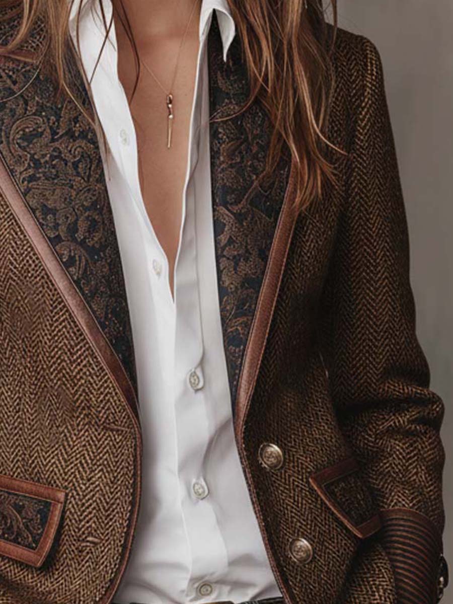 Gisela | Blazer con Paneles de Estampado Espiga