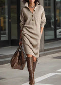Montserrat | Vestido Midi de Punto con Cuello Polo y Botones